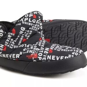 The North Face Black and Red Slip-On Loafers with Text Pattern
